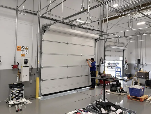 Commercial garage door repair being performed by Willimantic Garage Door Repair expert in Willimantic