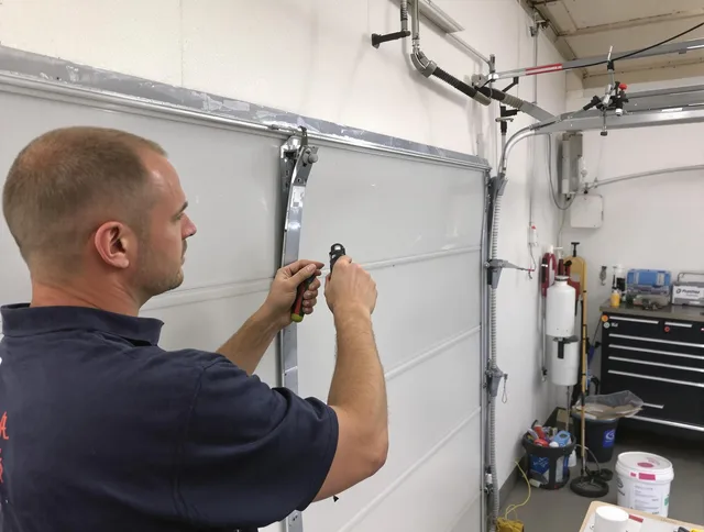 Before and after garage door dent repair by Willimantic Garage Door Repair in Willimantic