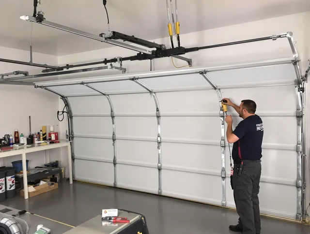 Willimantic Garage Door Repair certified technician performing overhead door system repair in Willimantic